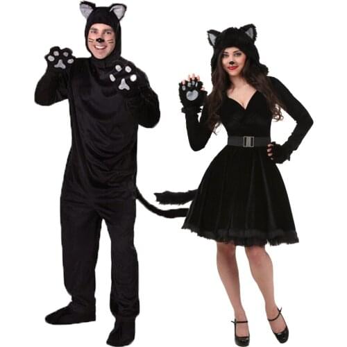 Halloween Black Cat Cosplay Costumes For Adult Men Women Pajamas Animal Black Bear Jumpsuit Halloween Clothing Unisex Cat Suit