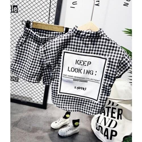 Fashion Baby Boys Clothes Set short sleeve shirt Plaid Suit For Boys Children Clothing Cotton Costume For Kids Suits
