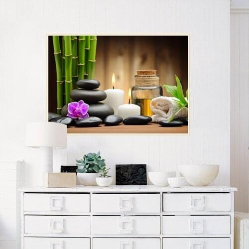 The New Wall Art Print Spa Stones Zen Painting Candles Orchid Flower Poster Wall Picture For Bathroom Kitchen Modern Decoration