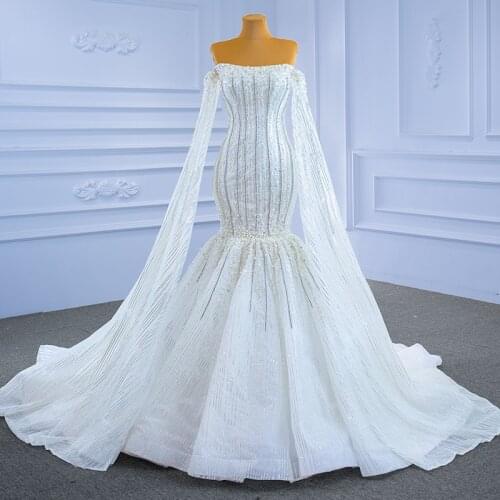 New Long Sleeve Fishtail Pattern Frill Gown 67278 White Luxury Tube Top Beaded Mermaid Wedding Dresses