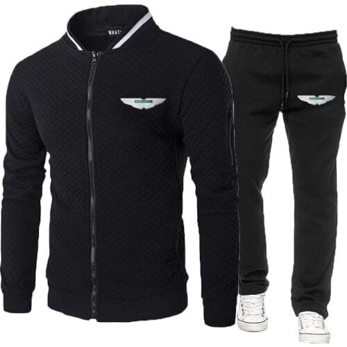 2021 Spring Autumn New Mens Aston Martin Printing 2 Pieces Fitness Tracksuit Hooded Sweatshirt+pants Pullover Sportwear Suit