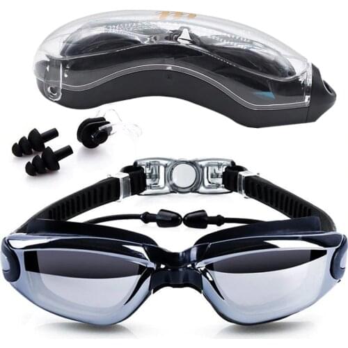 Swimming Goggles Earplugs Nose Clip Electroplating UV Waterproof Anti fog Swimwear Eyewear Swim Diving Glasses Gafas Adjustable