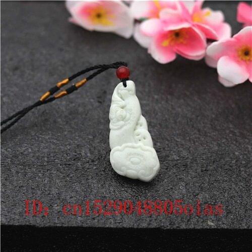 Natural White Chinese Jade Bat Ruyi Pendant Necklace Charm Jewellery Fashion Accessories Carved Amulet Gifts for Women Men