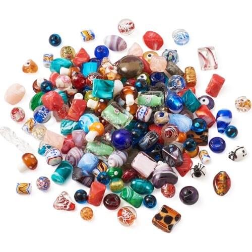 Pandahall Handmade Lampwork Beads Assorted Shapes Heart Oval Mushroom Loose Beads for Jewelry Making DIY Bracelet Earrings 1Box