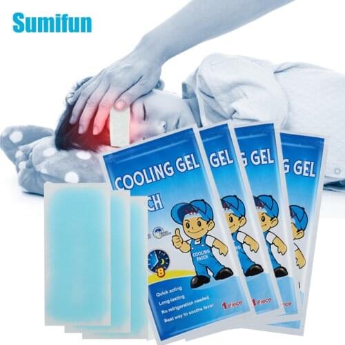 10bags Cooling Patch Fever Down icy Cold Medical Plaster Migraine Headache Pad Lower Temperature Sticker Forehead Paster