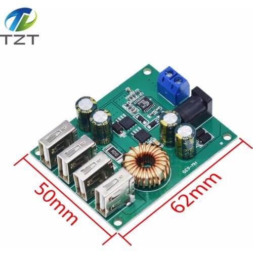 TZT DC DC 7V-60V to 5V 5A 4 Four USB Output Buck Converter Board Step Down Power Supply Module Car Charger High Speed