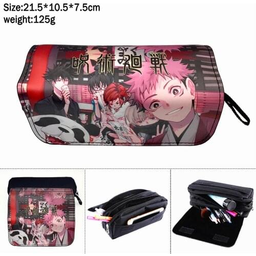 Casual Anime Jujutsu Kaisen Pencil Case Nylon Cosmetic Bag Portable Penbag Zip Student Makeupbag Women Travel Stationery Bags