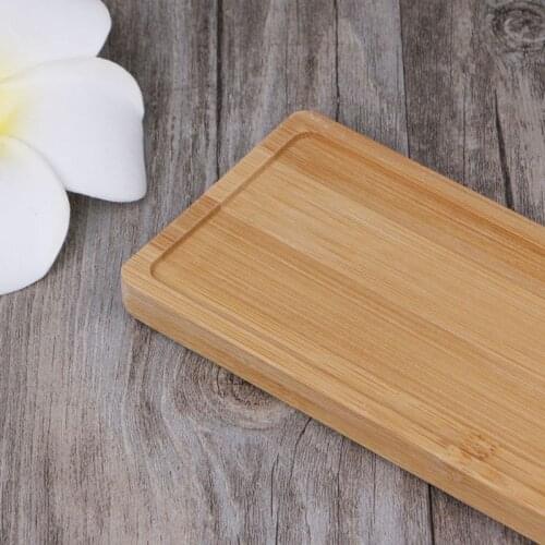 Rectangle Shape Bamboo Wood Saucer Plant Tray Mini Plant Flower Pot Stand Favor Succulent Pot Tray Simple Elegant Design
