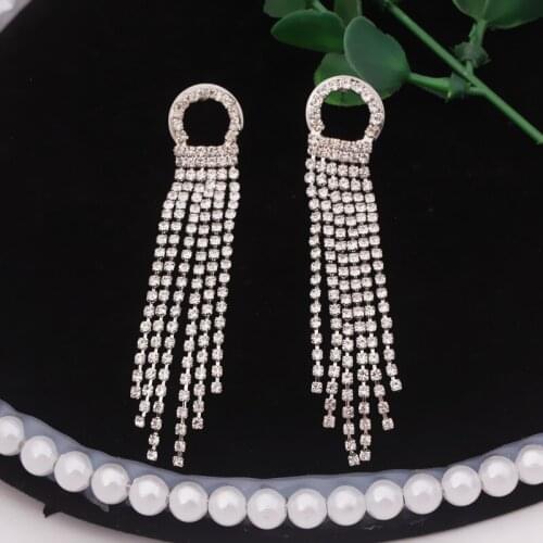 Personality Exaggerated Rhinestone Tassel Long Earrings for Women Simple Crystal Geometric Drop Earrings Wedding Jewelry