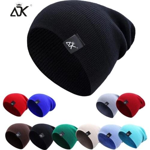 Adk Knitted Hat Warm Beanie For Man Hip Hop Winter Hats Unisex Solid Color Bonnet Casual Skullies Beanies Autumn Caps For Adults