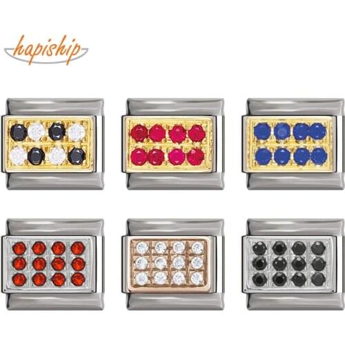 Hapiship Original Daisy Dazzling Blue Red Black Purple White CZ Charm Fit 9mm Width Bracelet Stainless Steel DIY Making DJ214