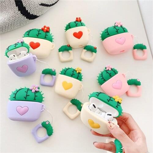 Cute Cactus Plant Pot Silicone Shockproof Headphone Cases For Apple Airpods Pro Soft Protection Wireless Bluetooth Headset Cover