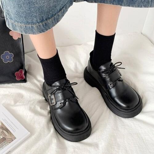 Black Vintage Shoes Women autumn Fashion Comfortable Lace Up Platform Oxford Loafers Casual Boat Shoes Lolita Shoes Platform