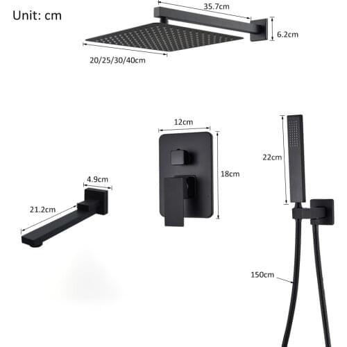 High quality brass smart Shower mattle black concealed toilet shower wall mounted 10-inch shower set thermostatic