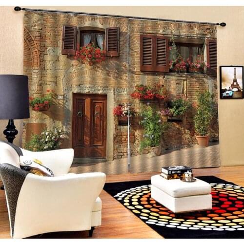 Custom any size small flower curtain brick house 3D Curtains Luxury Blackout Window Curtain Living Room