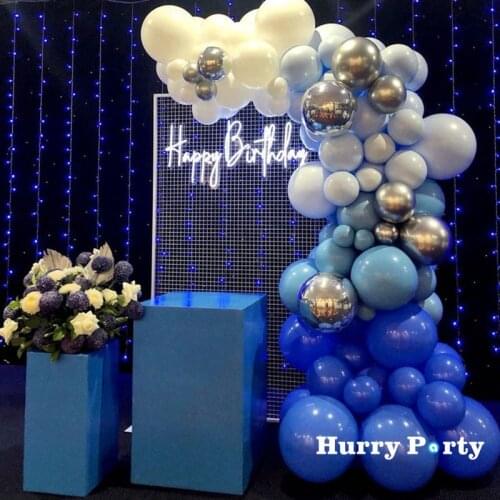 130Pcs Baby Shower Boy Birthday Party Decoration Helium Balloon Garland Arch Kit Metallic Silver Blue Balls Wedding Decor Globos
