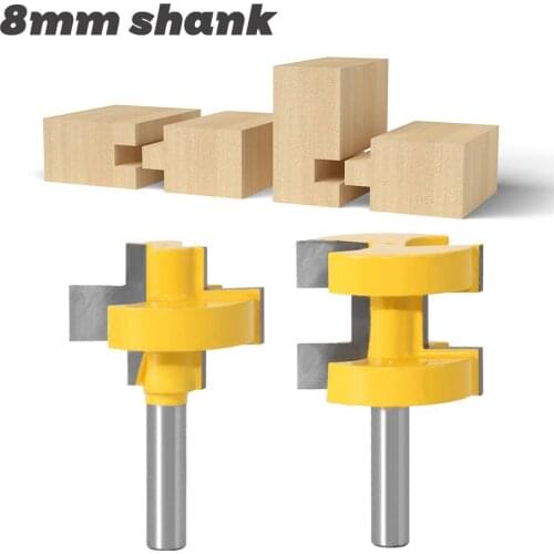 2PC/Set 8MM Shank Milling Cutter Wood Carving T-Slot Square Tooth Tenon Milling Cutter Carving Knife Router Bit Woodworking Tool