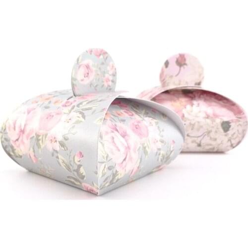 20pcs Wedding Cake Boxes Paper Candy Box Wedding Gift Box Flowers Decoration Anniversary Birthday Party Favor Boxes