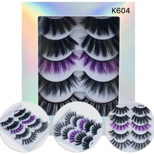 5 pairs purple green yellow imitation mink 3D eyelashes natural thick Eyelashes Extension False Eyelashes