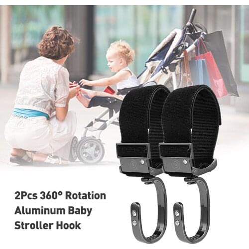 2Pcs 360 Rotation Aluminum Baby Stroller Hook With Hook Loop Fastener For Storage Mommy Bag Stroller Hook Stroller Accessories