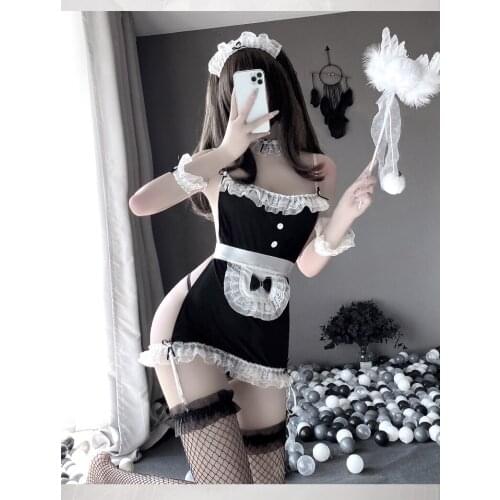 Anime Maid Cosplay Outfit For Women Kawaii Sexy Costumes Sleeveless Halter Japanese Coffee Bar Uniform Lace Plus Size Apparel