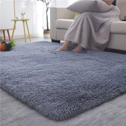 Large Long Plush Smoky Gray Carpet Living Room Silky Fluffy Shaggy Rug Children Play Mats Pink Red Solid Color Large Bedroom Mat