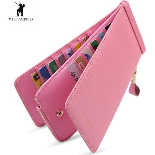 Williampolo carteira wallet women card packet Women genuine leather card holder large capacity long wallet portfel card wallet