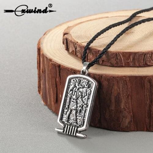 Cxwind Ancient Egypt Mens Ankh Cross of Life Anubis Necklace Amulet Religious Pendant Vintage Bronze Rope Chain Jewelry