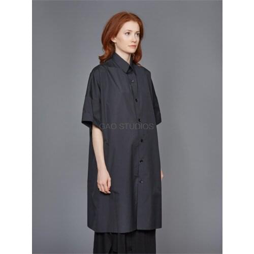 Five-point sleeve long shirt dress loose large size men and women dark black Japanese niche design brand