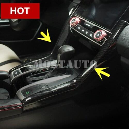 For Honda Civic 10th Gen Carbon Fiber Style Console Gear Box Frame Cover Trim 2016-2018 2pcs Car Decor Car Accessories Interior