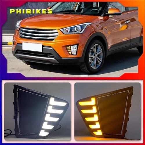 For Hyundai Creta IX25 2014-2016 Car lights Waterproof IP67 DRL 2PCS LED Daytime Running Lights Fog Lamps yellow turn signals
