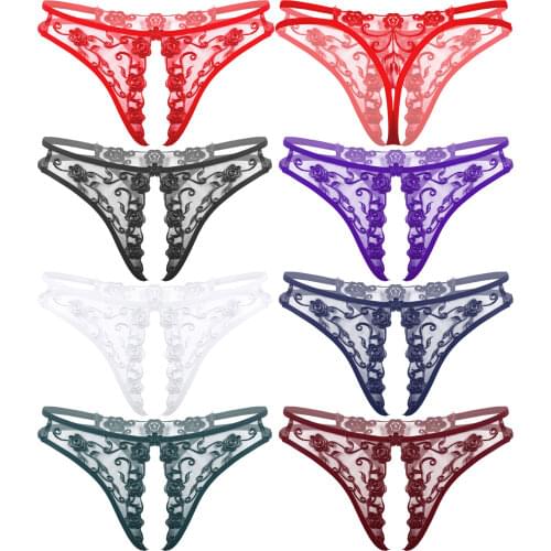 Breathable Men Thongs Underwear G-String Quick-Drying Flower Embroidery Crotchless Lingerie Low Waist See-Through Underpants Sex