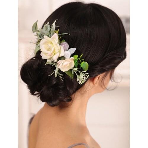 White Rose Flower Hair Comb Bridal Headwear Romantic Headpieces Women Girls Accessories Wedding Decoration