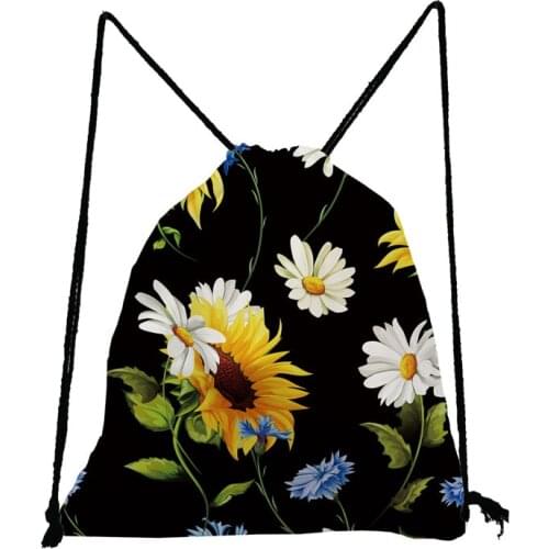 Hipster Golden Sunflowers Drawstring Backpack Black Sports Gym Bag For Women Men Children For Hiking Yoga Swimming Travel Beach