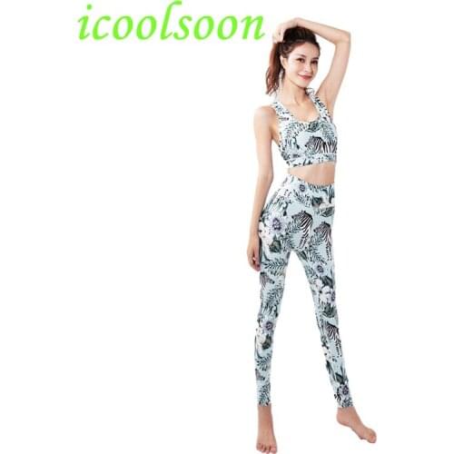 ICOOLSOON womens summer thin fitness running sports Yoga suit two 2 piece exercise GYM Set red vest crop top work out clothing
