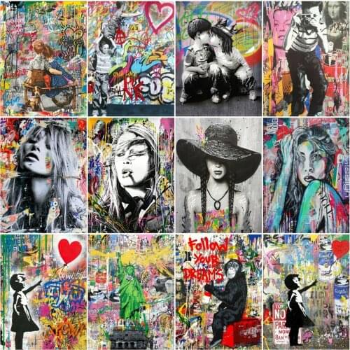 AZQSD Painting By Number Street Graffiti Art Drawing On Canvas Diy Frame Paint By Numbers Portrait Kits Modern Wall Art Gifts