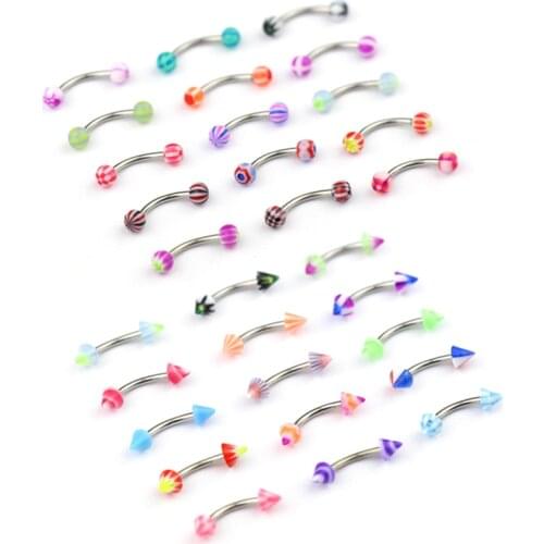 10/20pcs Acrylic Eyebow Ring Stud Colorfull Banana Rings Curved Barbell Cartilage Piercing Tragu Helix Lip Bar Body Jewelry 16g
