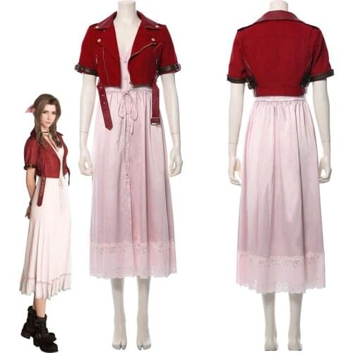 FF 7 Final Fantasy VII Aerith Gainsborough Cosplay Costume Adult Women Girls Dress Halloween Carnival Coostumes
