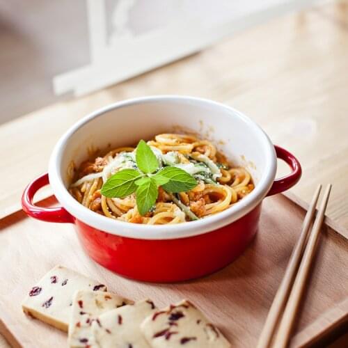 700ml Red Soup pots enamel pot two ears pot woven suitalble enamel pot