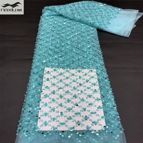 Madison African Beaded Lace Fabric 2021 High Quality Lace Nigerian Lace Fabrics With Sequins Flannel fabrics For Garment