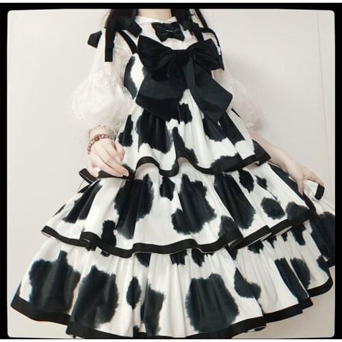 Summer Lolita Kawaii Cow Print Dress Lolita Milk Cute Sundress Japanese Harajuku Jsk Girl Sweet Tea Party Dresses