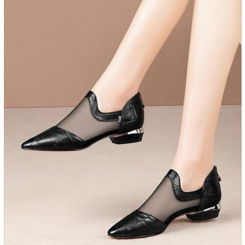 Summer Women High Heel Shoes Mesh Breathable Pumps Zip Pointed Toe Thick Heels Fashion Female Dress Shoes Elegant Footwear