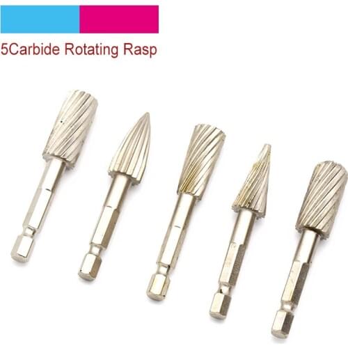 5pcs HSS 1/4" Electric Grinder Rotary Files Burr Rotary Burr Set For Soft Metal Plastic Wood Grinding Carving Rotary Rasp