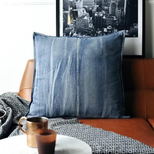 DUNXDECO Cushion Cover Decorative Pillow Case Cojines Vintage Industry American Style Old Finish Jean Ornament Sofa Seat Coussin