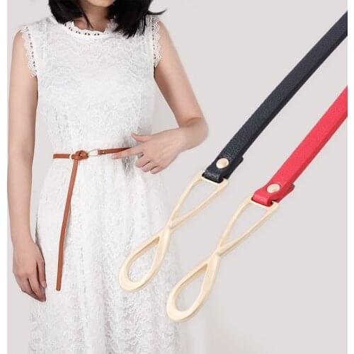 Women Belts Thin Golden Buckle PU Leather Strap For Dress Trousers Casual Ladies Waistband Simple Versatile Thin Female Belt