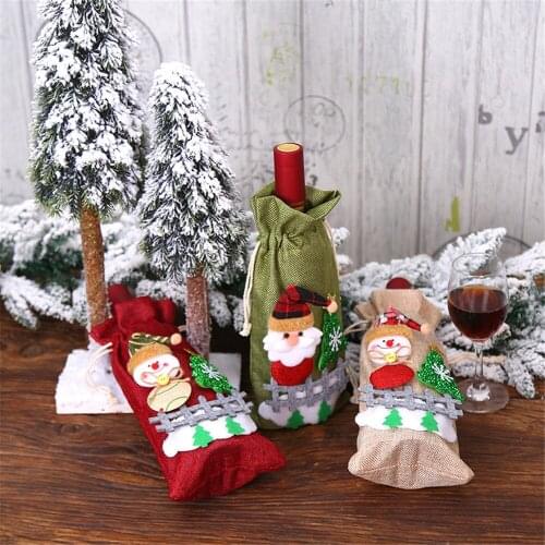 Christmas Linen Wine Bottle Set Bottle Cover Christmas Decoration Holiday New Year Xmas Table Decor Wine Bottle Covers