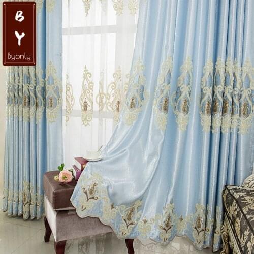 European Style Embroidered Curtains with Velvet Embroidery Curtains Custom Blackout Curtains for Living Dining Room Bedroom