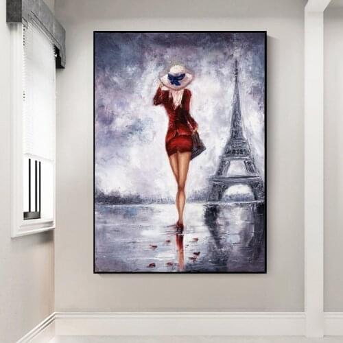 Nordic Modern Woman With Red Clothes Looking for Love in Paris Printing Cuadros Wall Art Canvas For Home Living Room Decoration