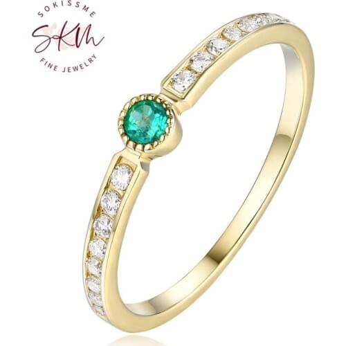 SKM Vintage Emerald engagement ring 14K 18K Gold Rings for women Thin Dainty wedding ring delicate Row diamond ring