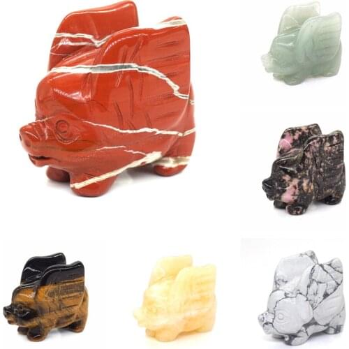 1.5" Flying Pig Statue Natural Stone Hand Carved Figurine Room Ornament Healing Crystal Jade Lucky Fliggy Office Home Decoration